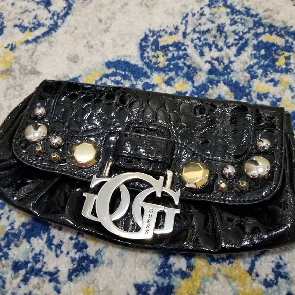 Guess Studded Clutch Black Patent Faux Leather - Picture 2 of 6